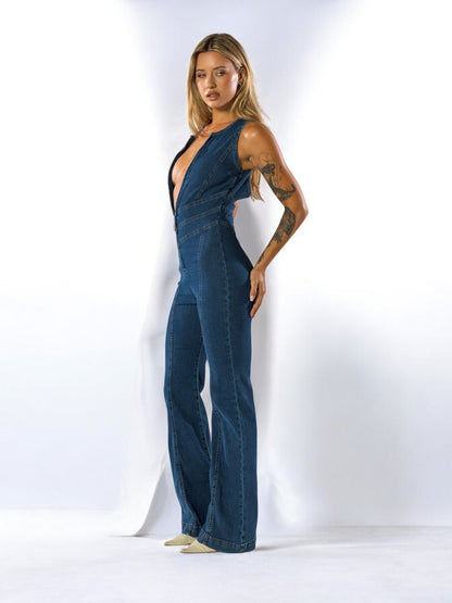 Aurelia | Denim Jumpsuit met V-hals en Rits