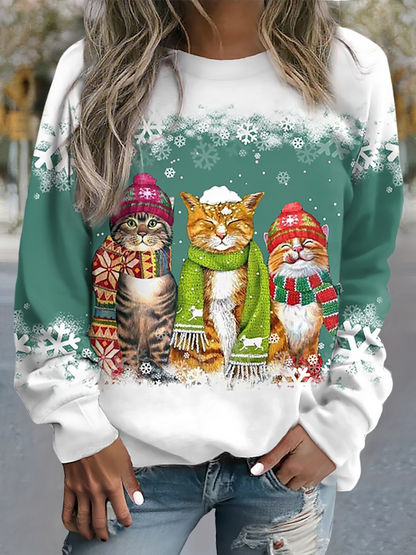 Feline Frost™ - Warme Wintertop met Sneeuwkat Print