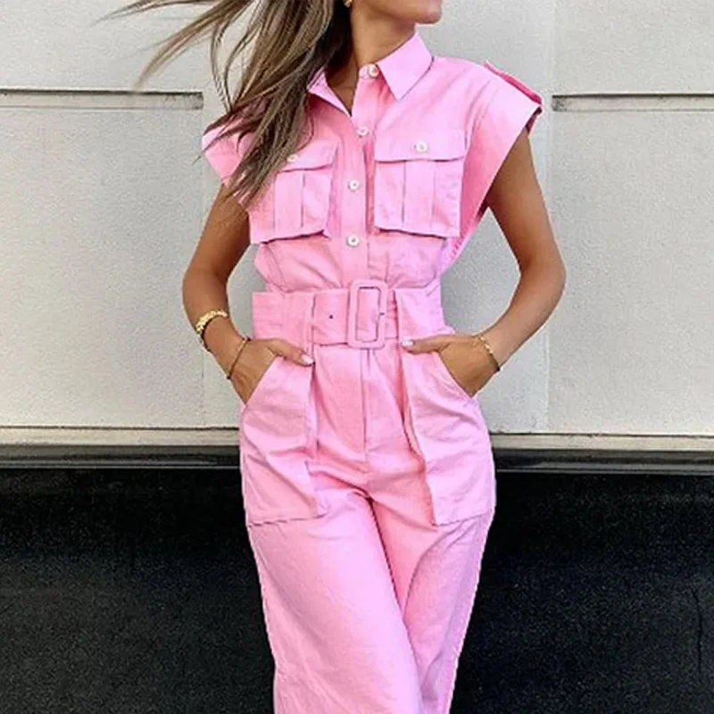 Amalia | Roze Belted Jumpsuit