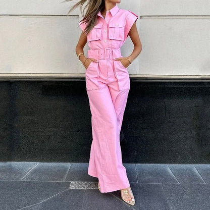 Amalia | Roze Belted Jumpsuit