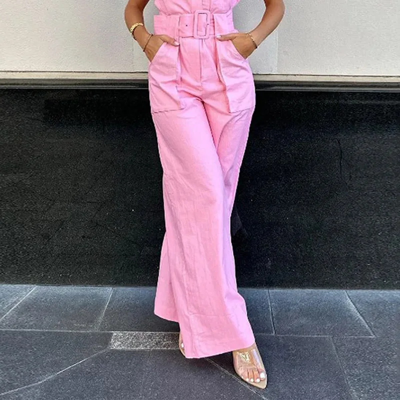 Amalia | Roze Belted Jumpsuit