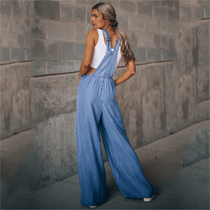 Millie | Denim Tuinbroek met Wijde Pijpen